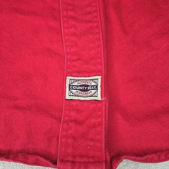 Vintage County Seat Authentic Jeanswear Men Sz L Red Denim Shirt Button Front - Picture 4 of 6